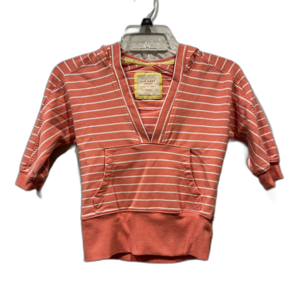 Old Navy Y2K Cropped Hoodie Kangaroo Pocket Striped Coral Preppy Women sz Small